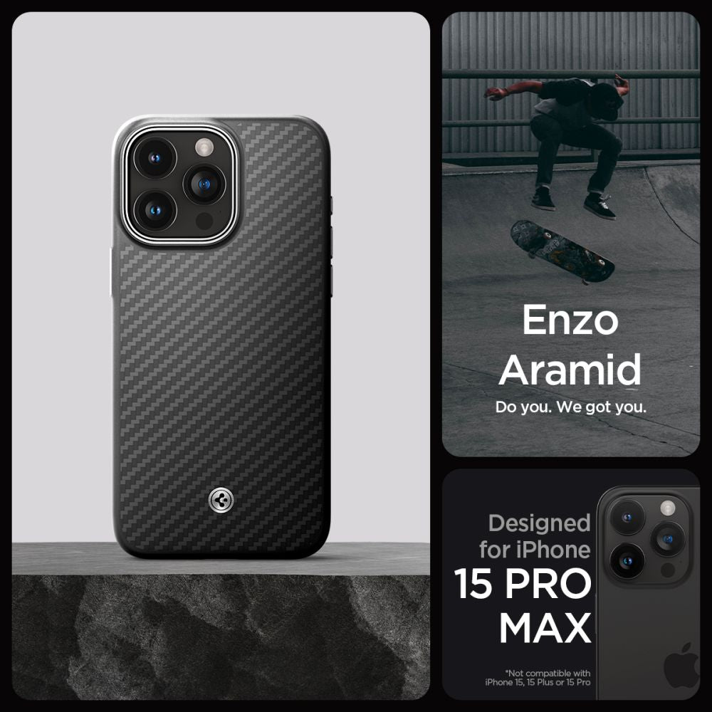 COPERTURA SPIGEN ENZO ARAMID MAG MAGSAFE IPHONE 15 PRO MAX NERO OPACO