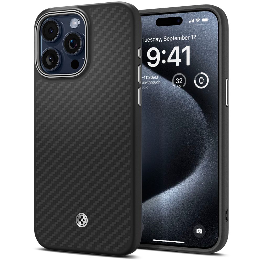 COPERTURA SPIGEN ENZO ARAMID MAG MAGSAFE IPHONE 15 PRO MAX NERO OPACO