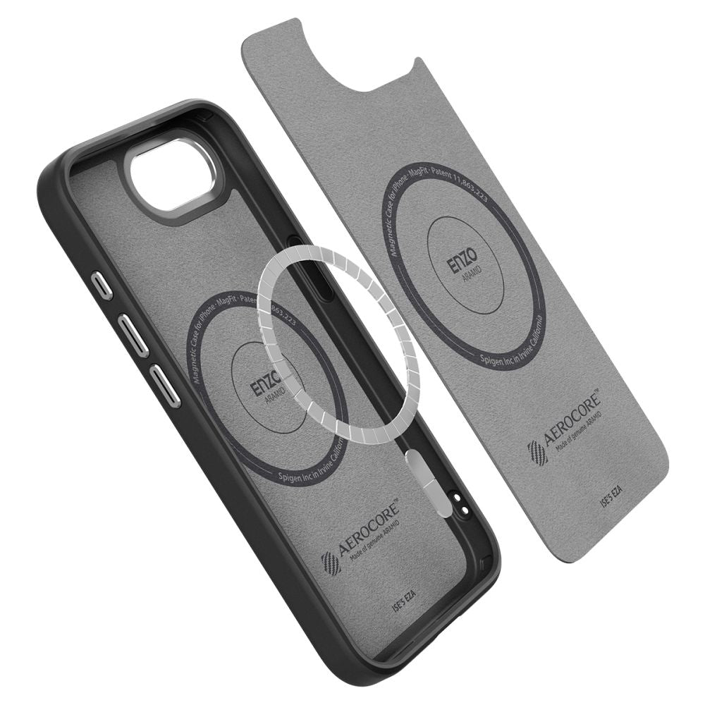 COPERTURA SPIGEN ENZO ARAMID MAG MAGSAFE IPHONE 16E NERO OPACO