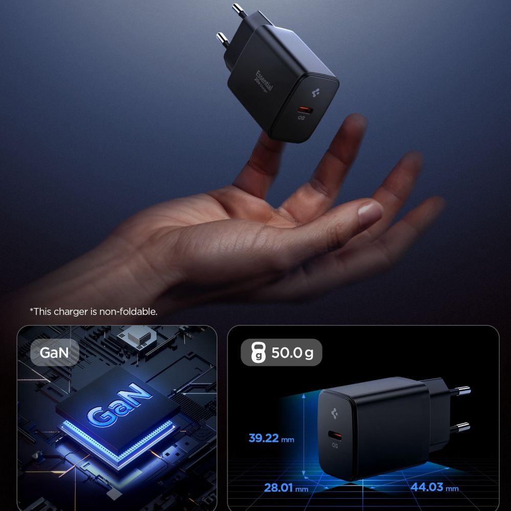 SPIGEN ESSENTIAL EE201EU CARICATORE DI RETE 1-PORTA 20W NERO