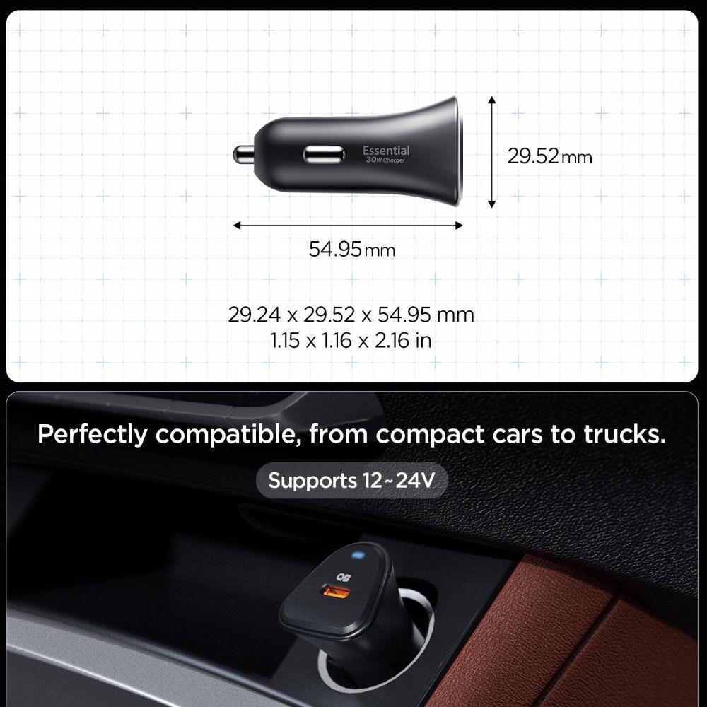 SPIGEN ESSENTIAL EV301 CARICATORE DA AUTO 1-PORTA 30W NERO
