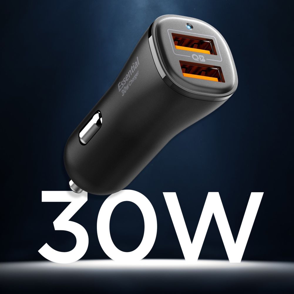 SPIGEN ESSENTIAL EV302 CARICATORE DA AUTO A 2 PORTE 30W NERO