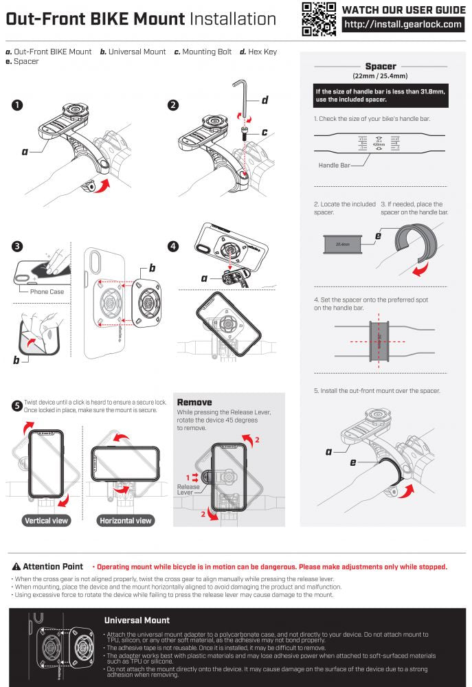 MONTAGGIO PER CELLULARE PER BICICLETTA SPIGEN GEARLOCK MF100 OUT FRONT