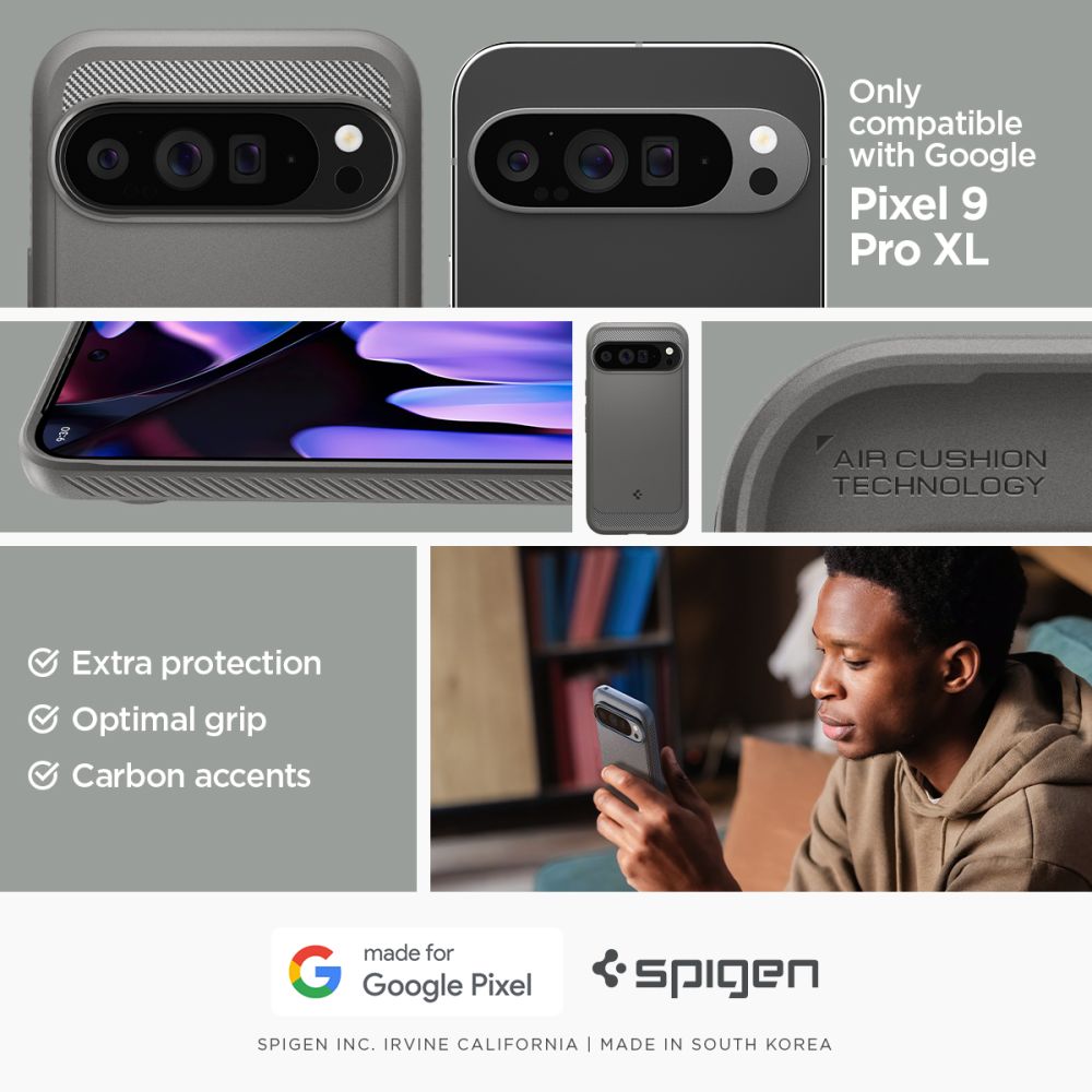 COPERTURA PER GOOGLE PIXEL 9 PRO XL SPIGEN RUGGED ARMOR MARBLE GREY