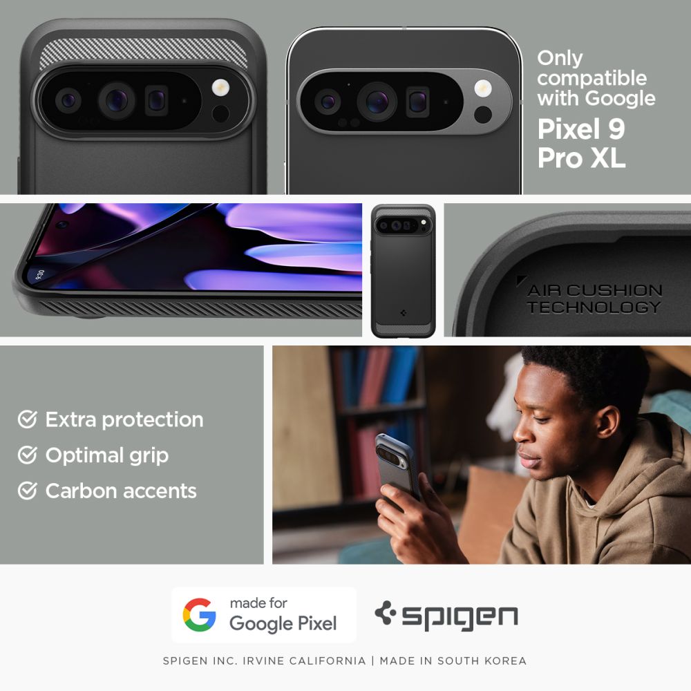 COPERTURA PER GOOGLE PIXEL 9 PRO XL SPIGEN RUGGED ARMOR NERO OPACO