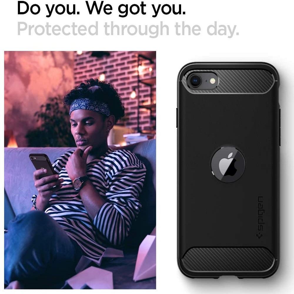 CUSTODIA SPIGEN RUGGED ARMOR IPHONE SE 2020 / SE 2022 NERA