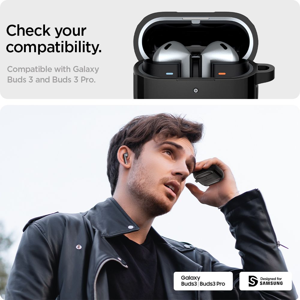 CUSTODIA PER SAMSUNG GALAXY BUDS 3 / 3 PRO SPIGEN RUGGED ARMOR NERO OPACO