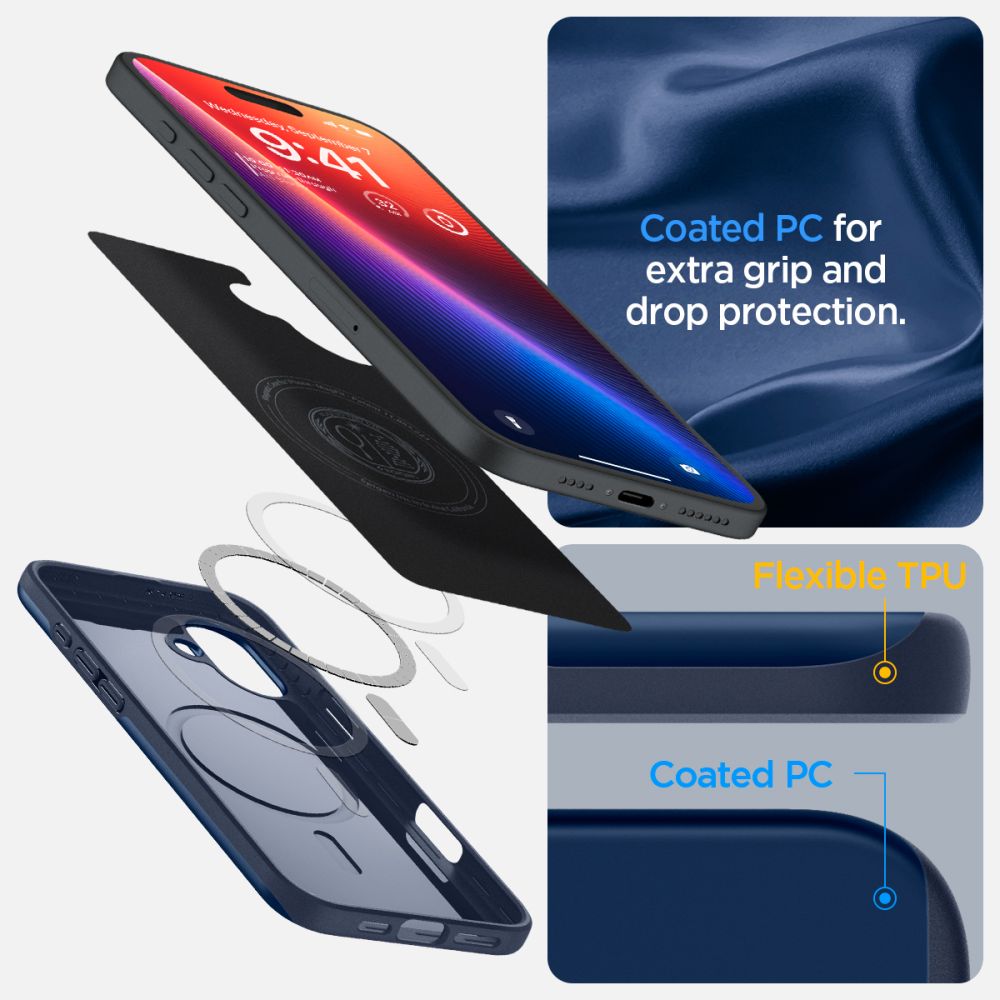 COPERTURA SPIGEN THIN FIT MAG MAGSAFE IPHONE 16 BLU NAVY