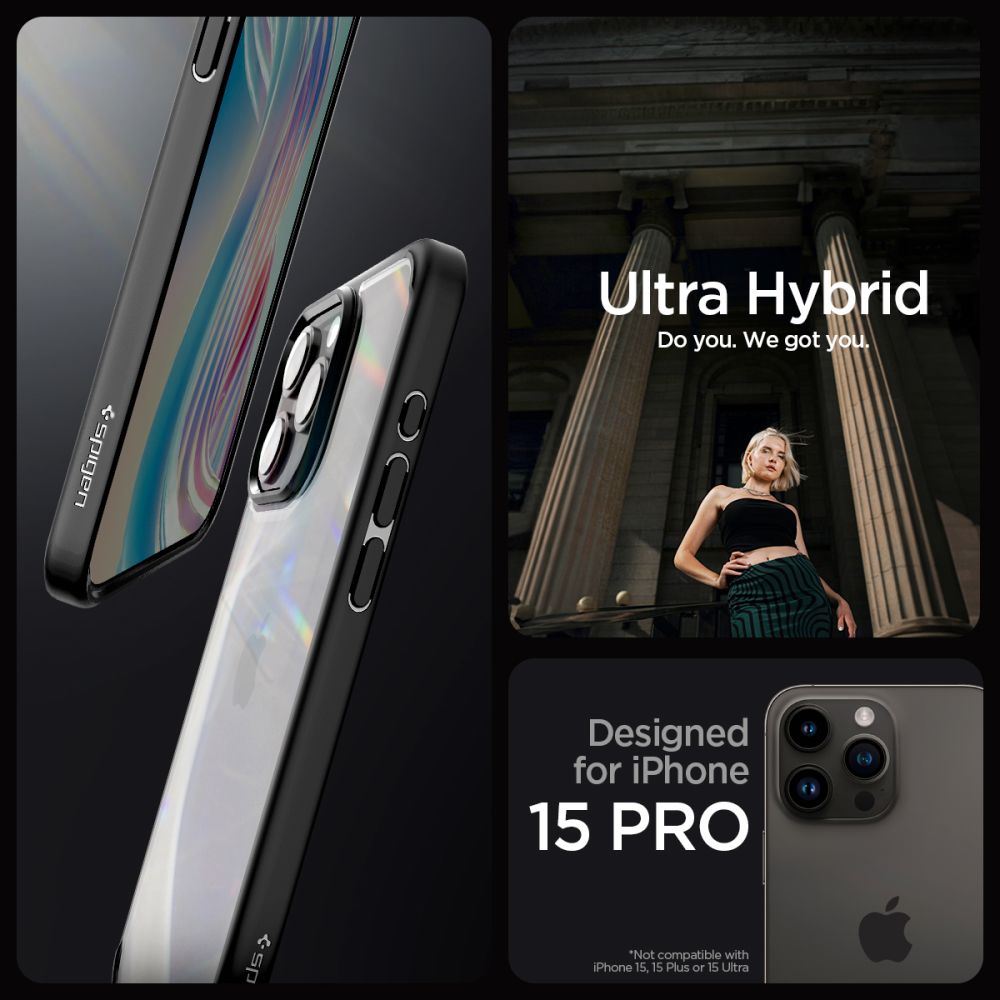 COPERTURA SPIGEN ULTRA HYBRID IPHONE 15 PRO NERO OPACO