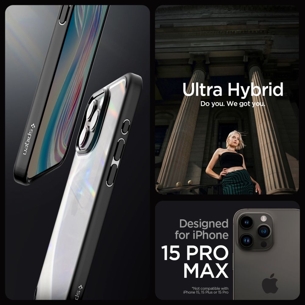 COPERTURA SPIGEN ULTRA HYBRID IPHONE 15 PRO MAX NERO OPACO