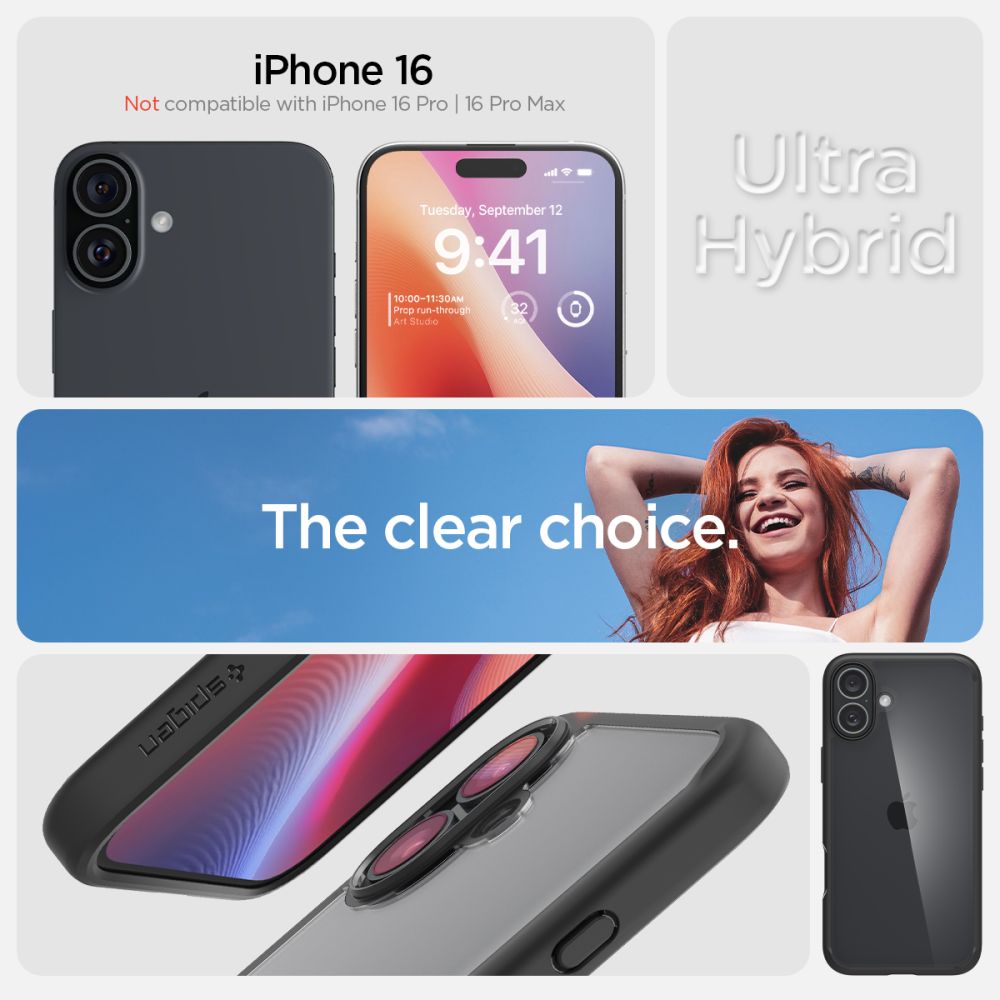 COPERTURA SPIGEN ULTRA HYBRID IPHONE 16 NERO OPACO