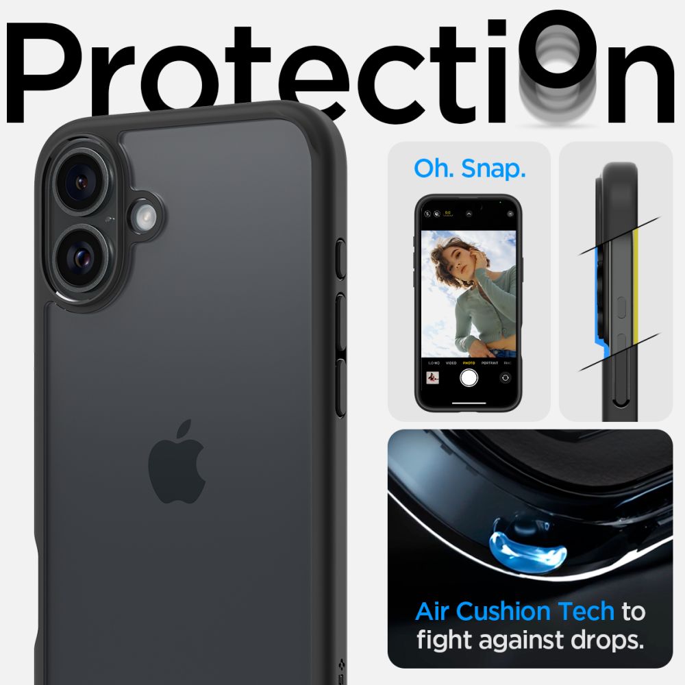COPERTURA SPIGEN ULTRA HYBRID IPHONE 16 PLUS NERO OPACO
