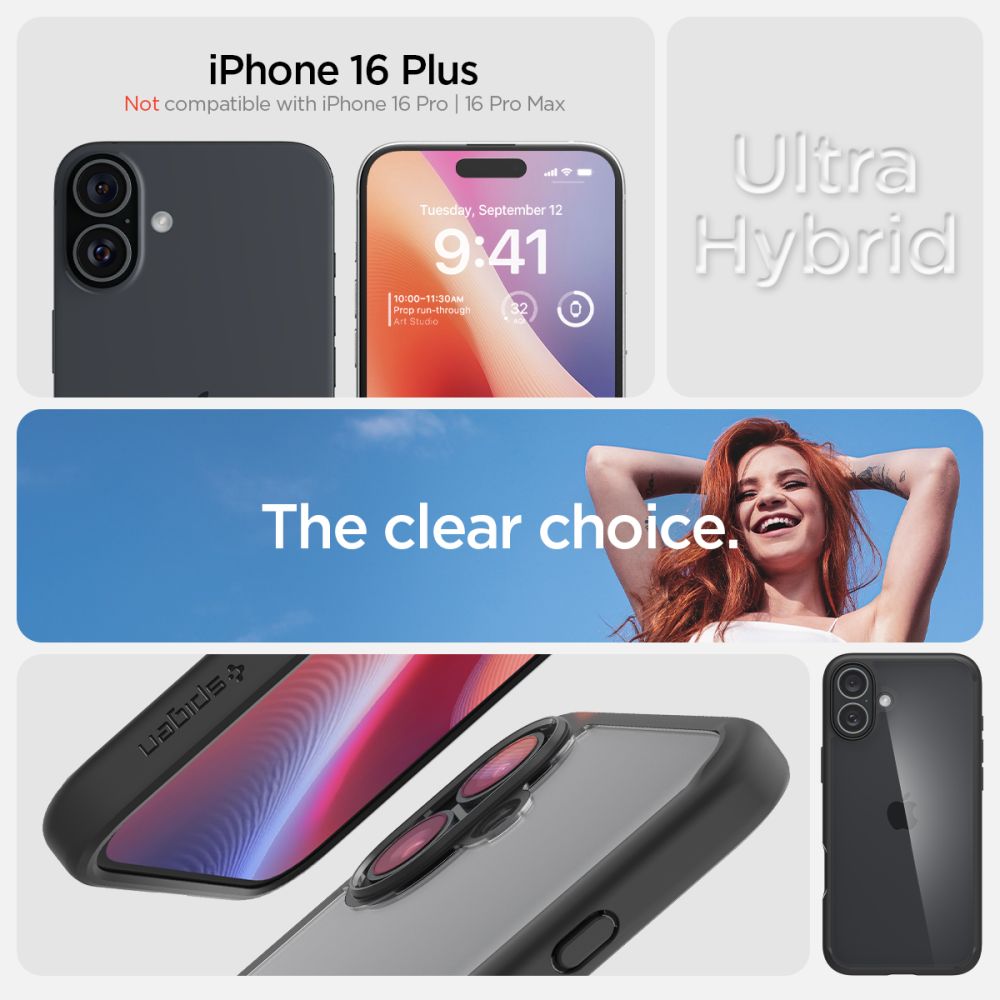 COPERTURA SPIGEN ULTRA HYBRID IPHONE 16 PLUS NERO OPACO