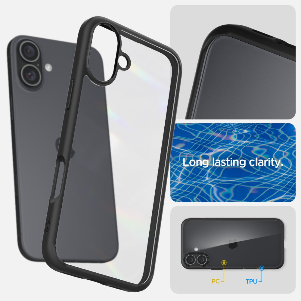 COPERTURA SPIGEN ULTRA HYBRID IPHONE 16 PLUS NERO OPACO
