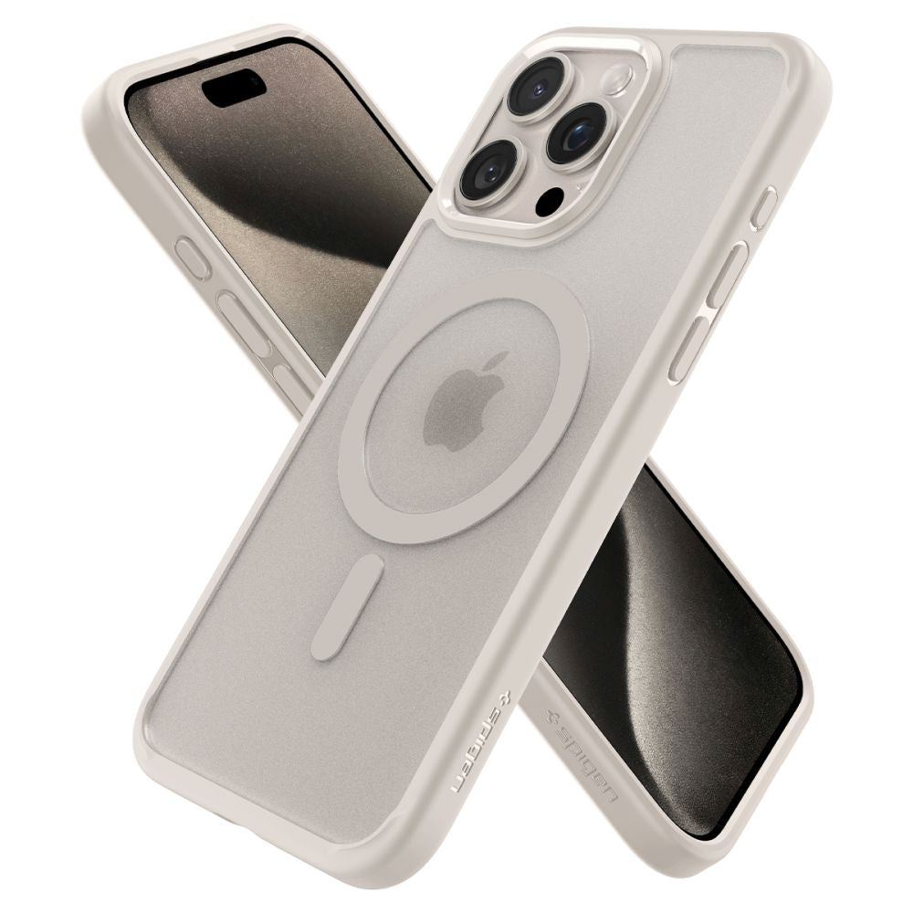 COPERTURA SPIGEN ULTRA HYBRID MAG MAGSAFE IPHONE 15 PRO FROST NATURAL TITANIO