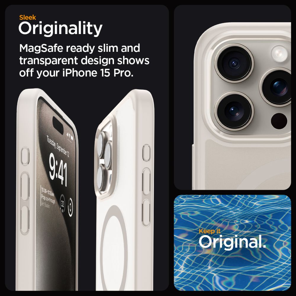 COPERTURA SPIGEN ULTRA HYBRID MAG MAGSAFE IPHONE 15 PRO FROST NATURAL TITANIO