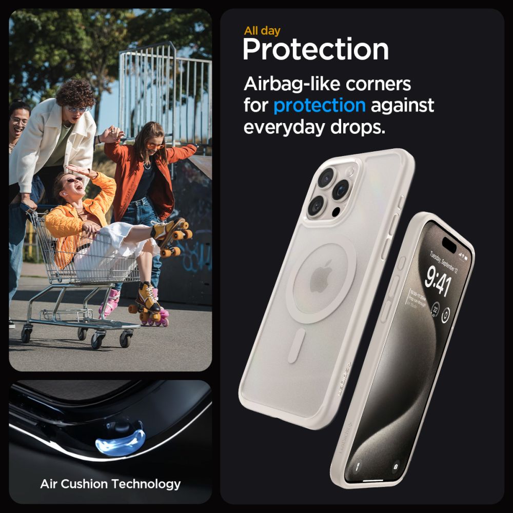 COPERTURA SPIGEN ULTRA HYBRID MAG MAGSAFE IPHONE 15 PRO FROST NATURAL TITANIO