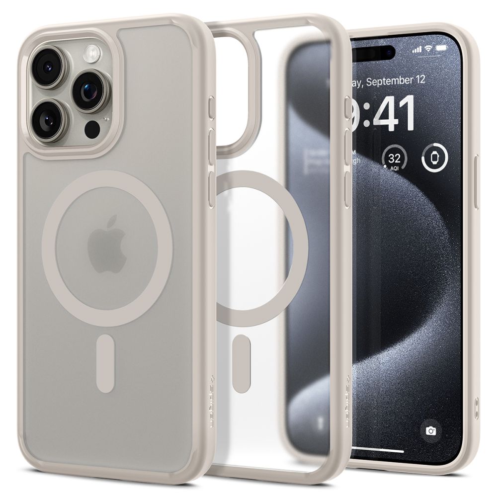 COPERTURA SPIGEN ULTRA HYBRID MAG MAGSAFE IPHONE 15 PRO FROST NATURAL TITANIO