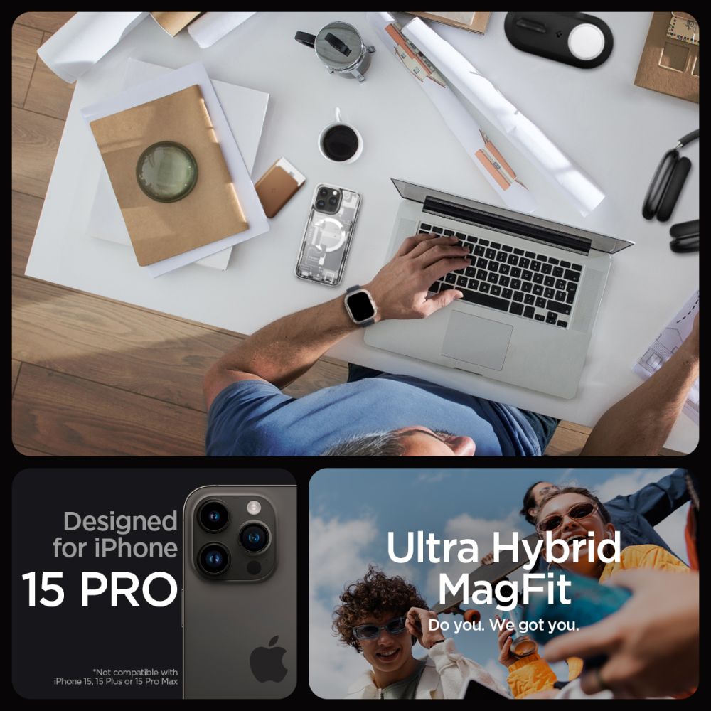 COPERTURA SPIGEN ULTRA HYBRID MAG MAGSAFE IPHONE 15 PRO ZERO ONE BIANCA