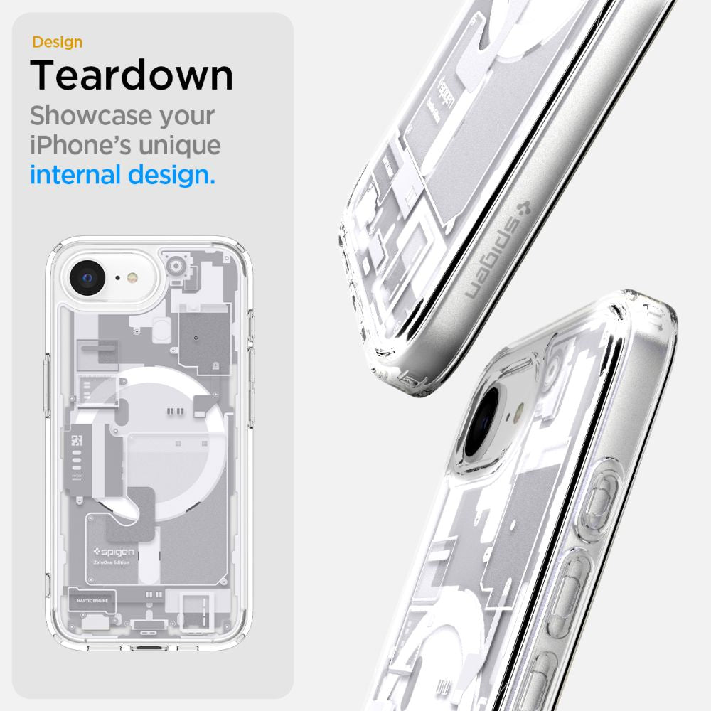 COPERTURA SPIGEN ULTRA HYBRID MAG MAGSAFE IPHONE 16E ZERO ONE BIANCA