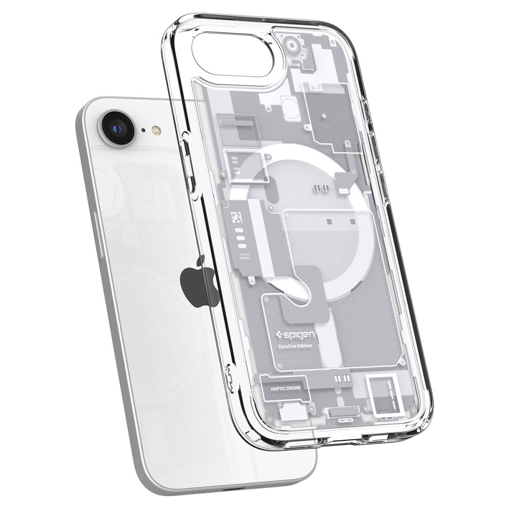 COPERTURA SPIGEN ULTRA HYBRID MAG MAGSAFE IPHONE 16E ZERO ONE BIANCA