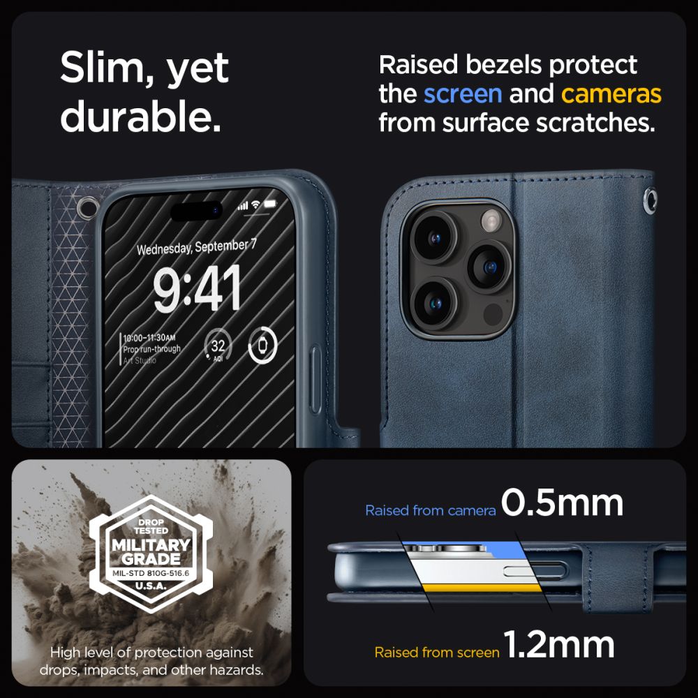 COPERTURA LIBRO SPIGEN WALLET "S" PER IPHONE 15 PRO NAVY