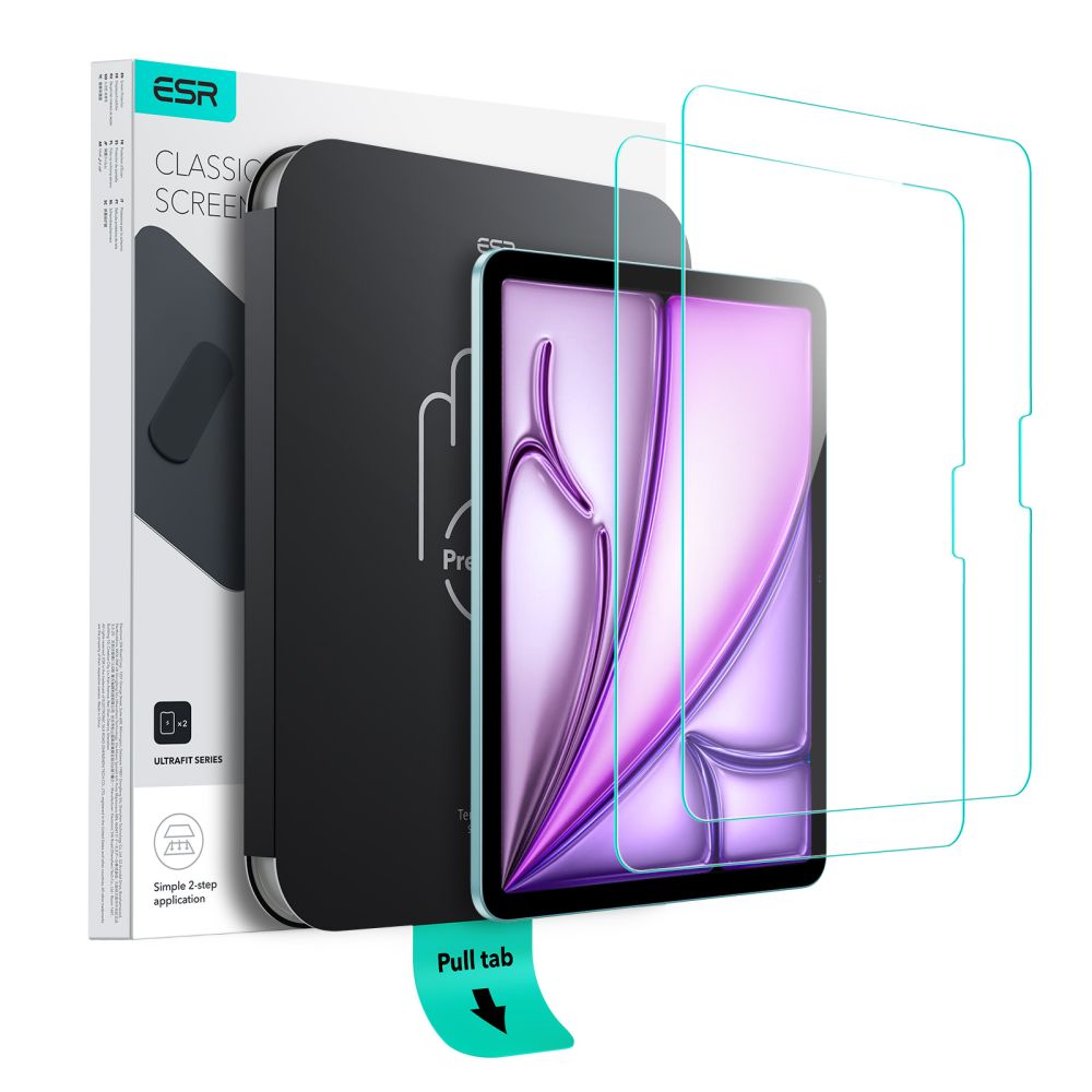 VETRO TEMPERATO ESR ULTRAFIT 2-PACK PER IPAD AIR 13” 1 / 2 / 2024-2025 TRASPARENTE