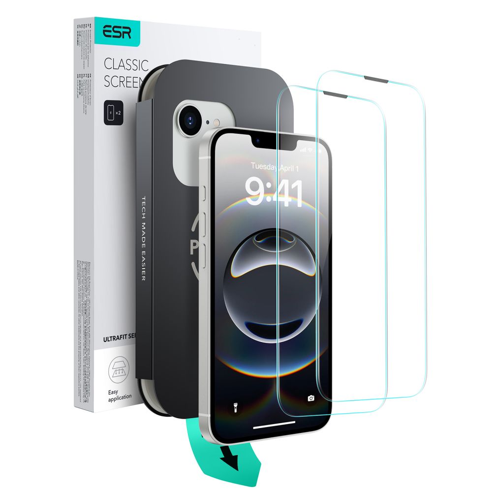 VETRO TEMPERATO ESR ULTRAFIT 2-PACK IPHONE 13 / 13 PRO / 14 / 16E TRASPARENTE