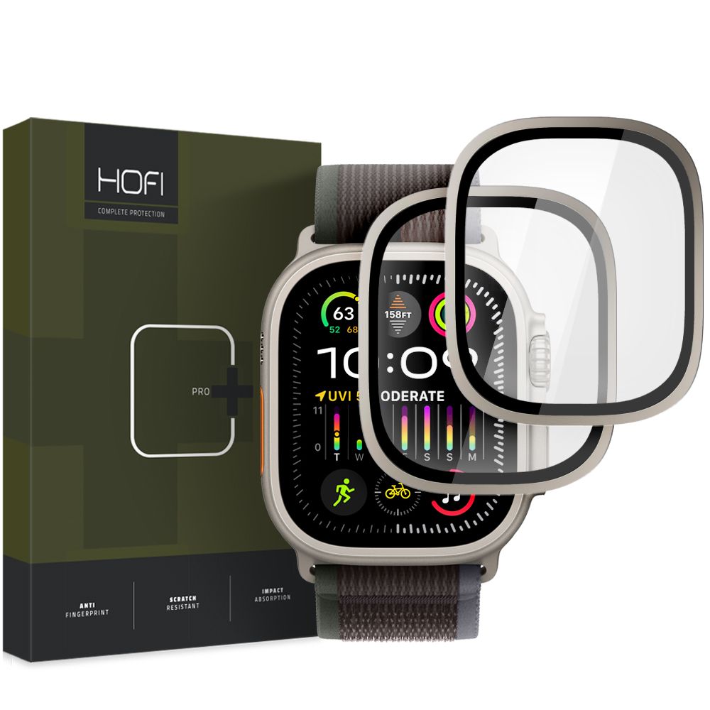 2X VETRO TEMPERATO PER APPLE WATCH ULTRA 1 / 2 (49 MM) HOFI GLASS RING 2-PACK TITANIO