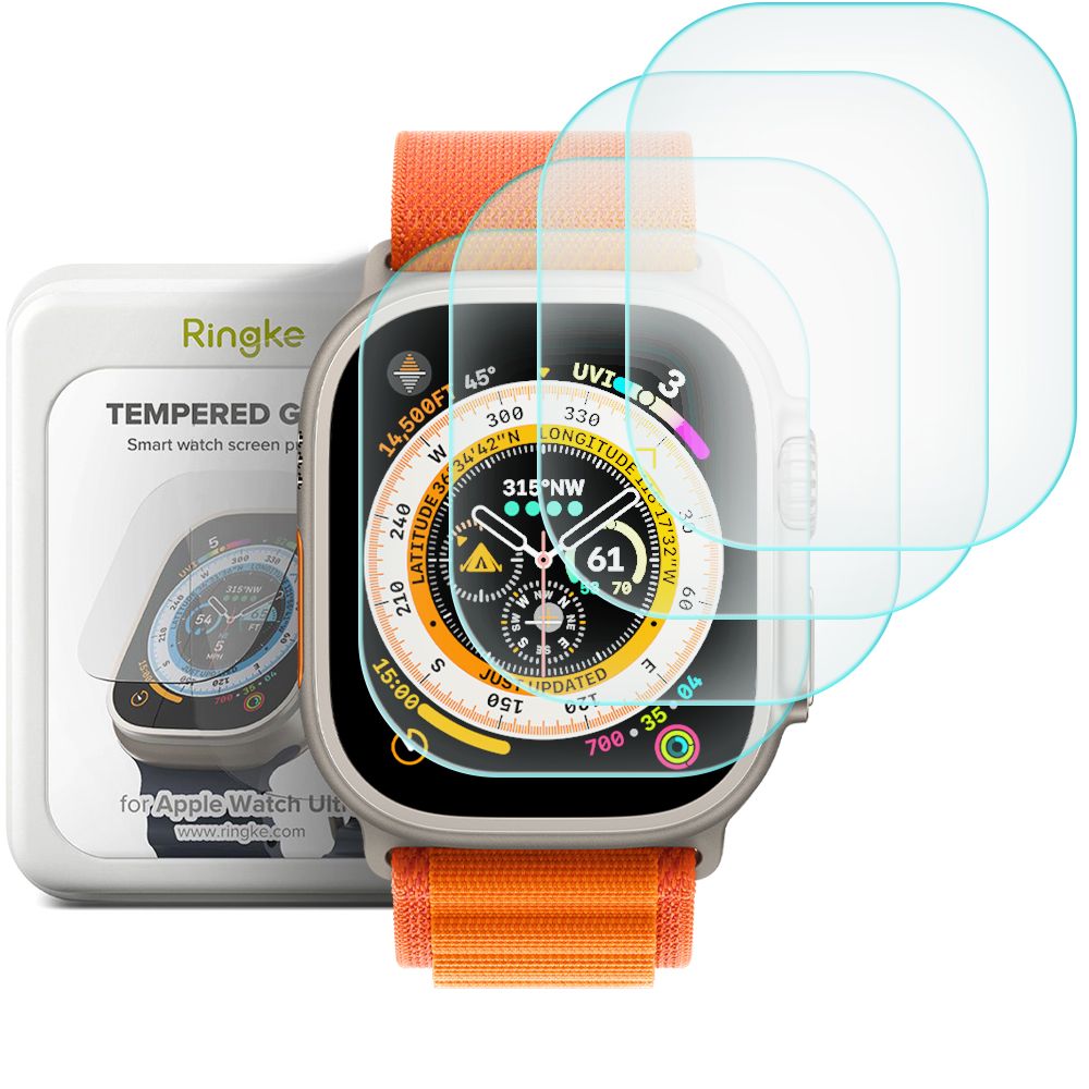 4X VETRO TEMPERATO PER APPLE WATCH ULTRA 49 MM RINGKE ID FC GLASS 4-PACK TRASPARENTE