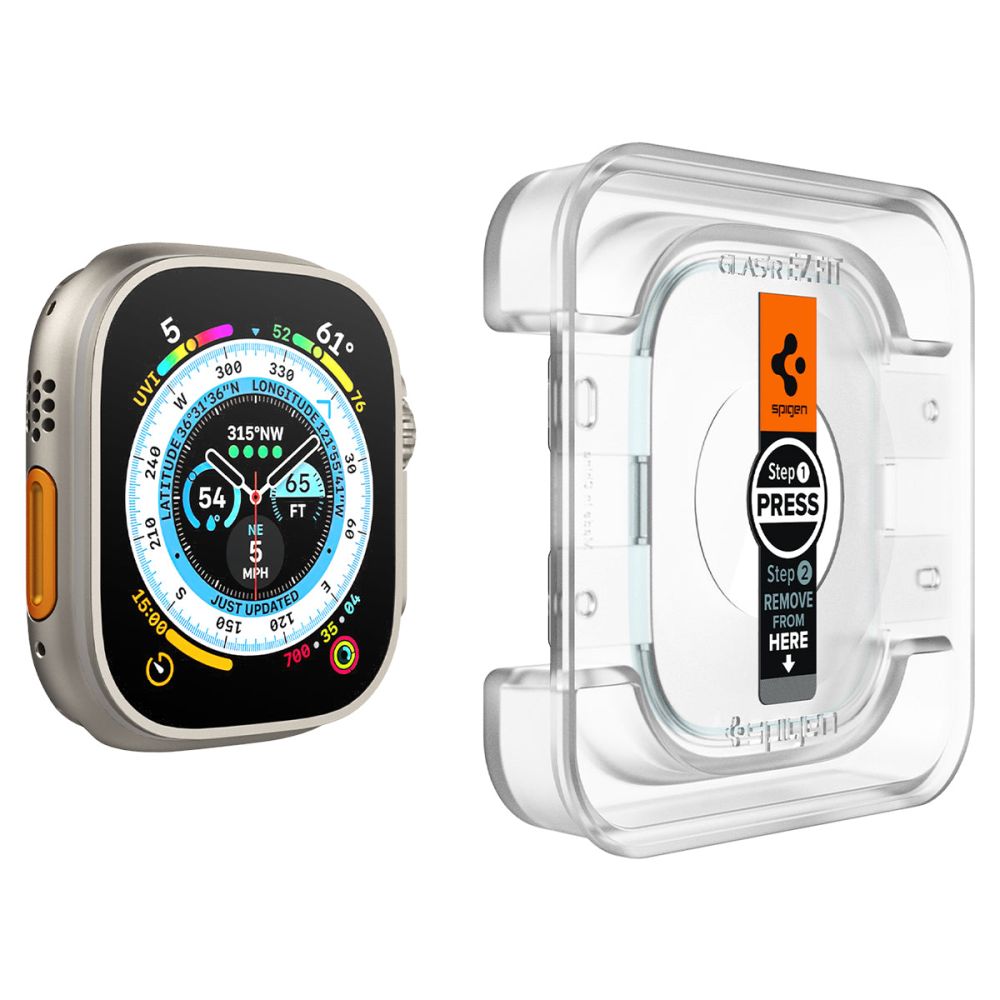2X VETRO TEMPERATO PER APPLE WATCH ULTRA 49 MM SPIGEN GLAS.TR "EZ FIT" 2-PACK TRASPARENTE