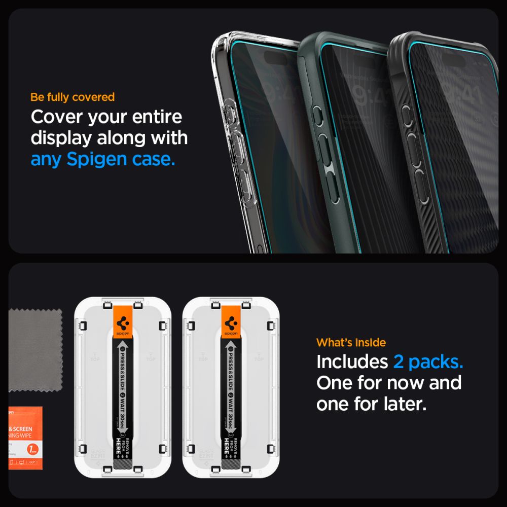 VETRO TEMPERATO SPIGEN GLAS.TR "EZ FIT" 2-PACK IPHONE 15 PRIVACY