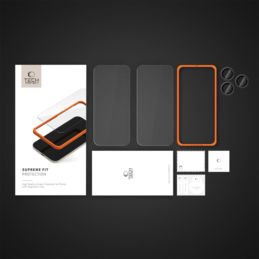 VETRO TEMPERATO TECH-PROTECT SUPREME SET 3-PACK IPHONE 16 PRO MAX TRASPARENTE