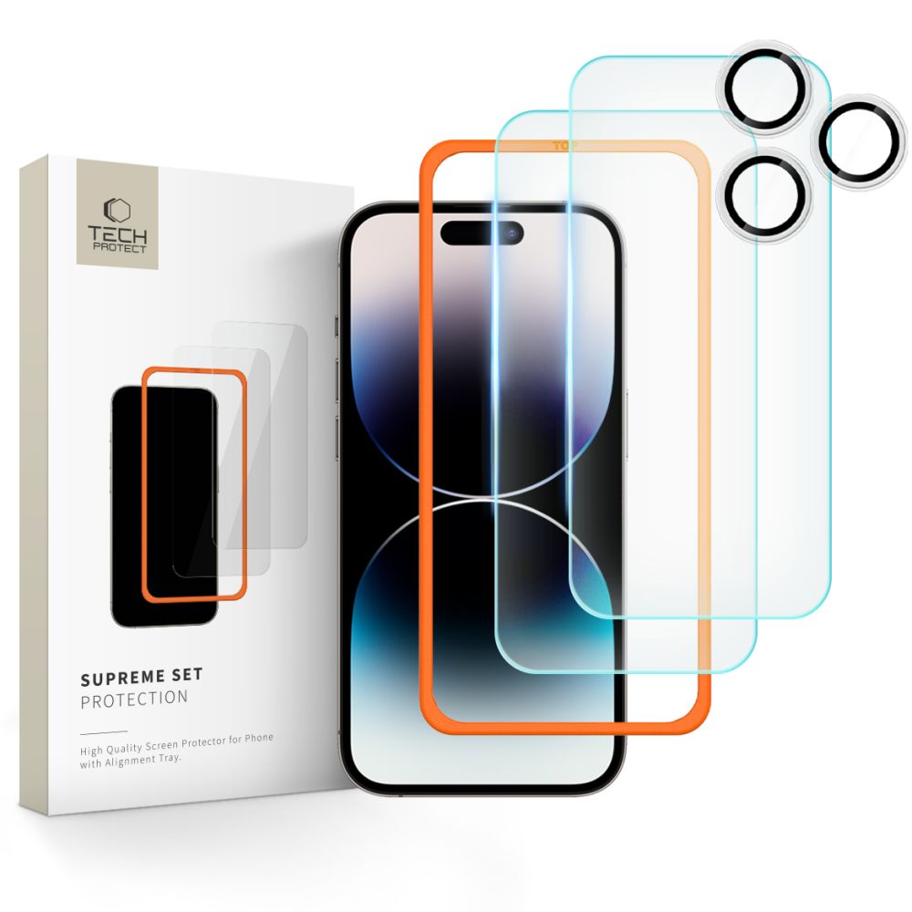 VETRO TEMPERATO TECH-PROTECT SUPREME SET 3-PACK IPHONE 16 PRO MAX TRASPARENTE