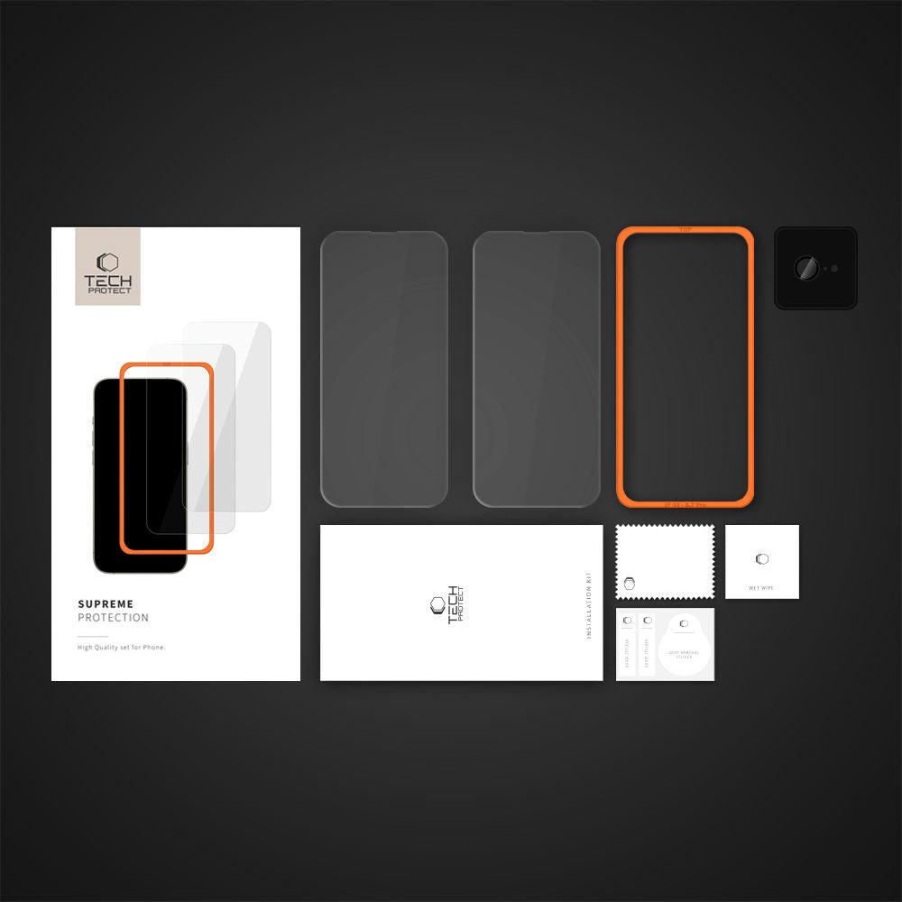 VETRO TEMPERATO TECH-PROTECT SUPREME SET 3-PACK IPHONE 16E TRASPARENTE