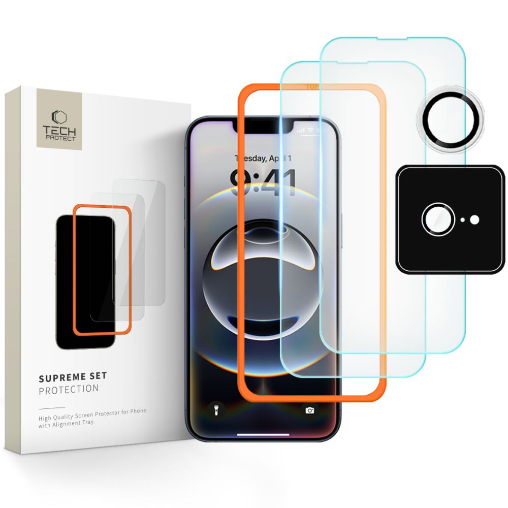VETRO TEMPERATO TECH-PROTECT SUPREME SET 3-PACK IPHONE 16E TRASPARENTE