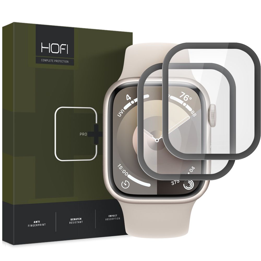 2X VETRO TEMPERATO PER APPLE WATCH 7 / 8 / 9 (41 MM) HOFI HYBRID PRO+ 2-PACK NERO