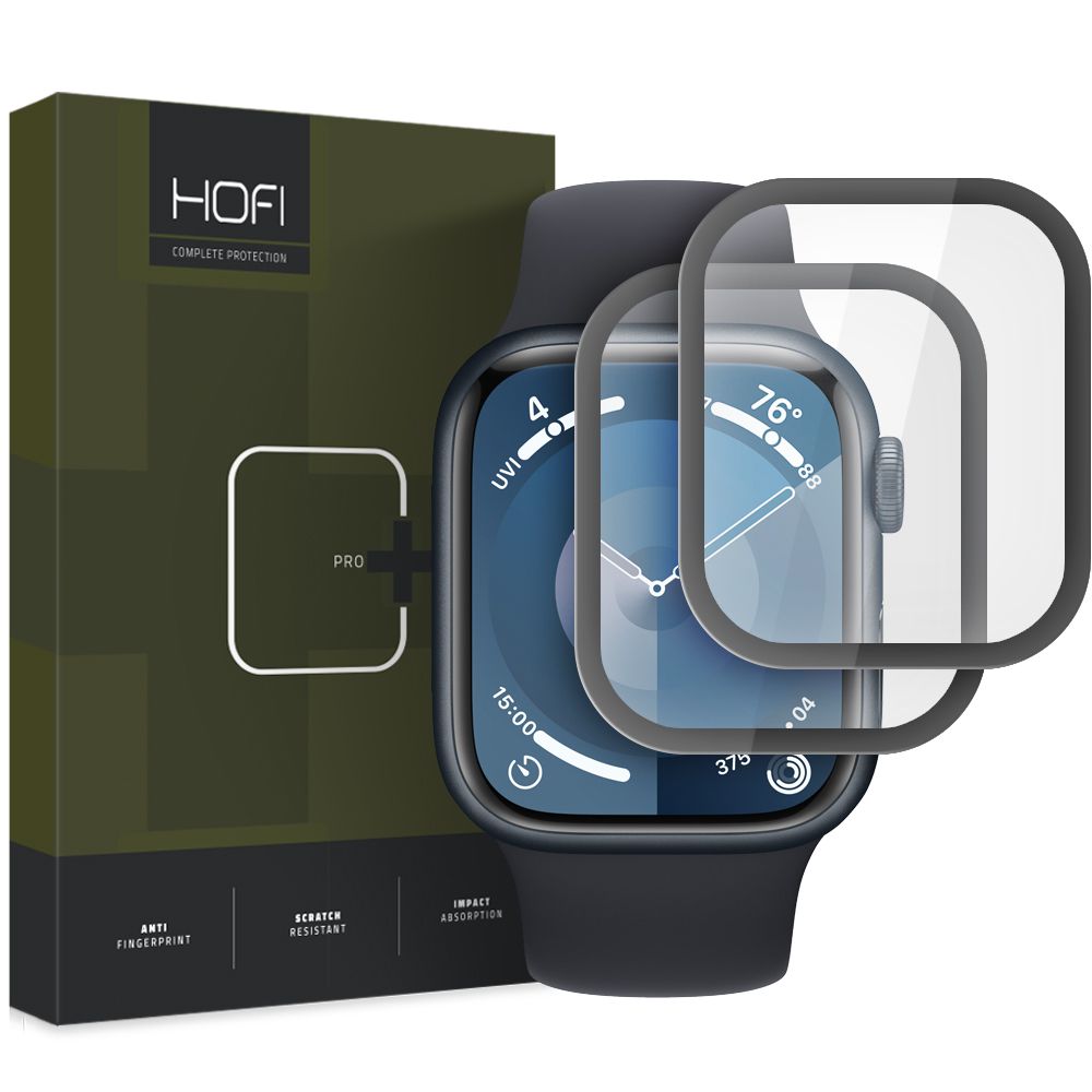 2X VETRO TEMPERATO PER APPLE WATCH 7 / 8 / 9 (45 MM) HOFI HYBRID PRO+ 2-PACK NERO
