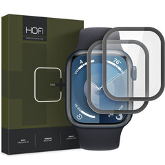 2X VETRO TEMPERATO PER APPLE WATCH 7 / 8 / 9 (45 MM) HOFI HYBRID PRO+ 2-PACK NERO
