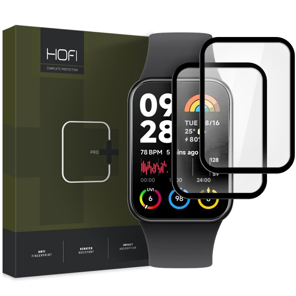 2X VETRO TEMPERATO PER XIAOMI MI BAND 8 PRO HOFI HYBRID PRO+ 2-PACK NERO