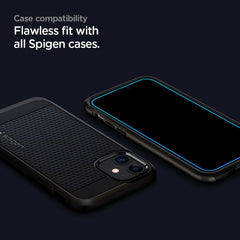 2X VETRO TEMPERATO SPIGEN ALM GLASS FC 2-PACK IPHONE 12/12 PRO NERO