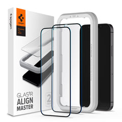 2X VETRO TEMPERATO SPIGEN ALM GLASS FC 2-PACK IPHONE 12/12 PRO NERO