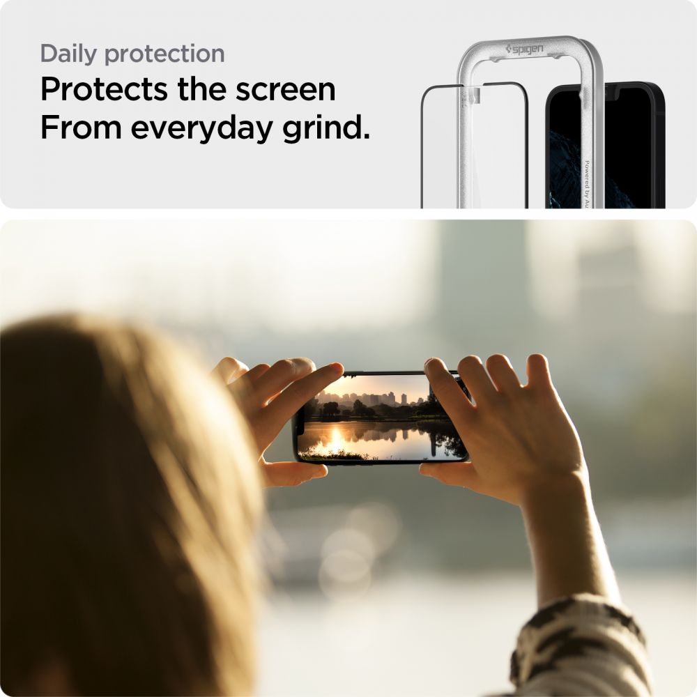 2X VETRO TEMPERATO SPIGEN ALM GLASS FC 2-PACK IPHONE 13 / 13 PRO NERO