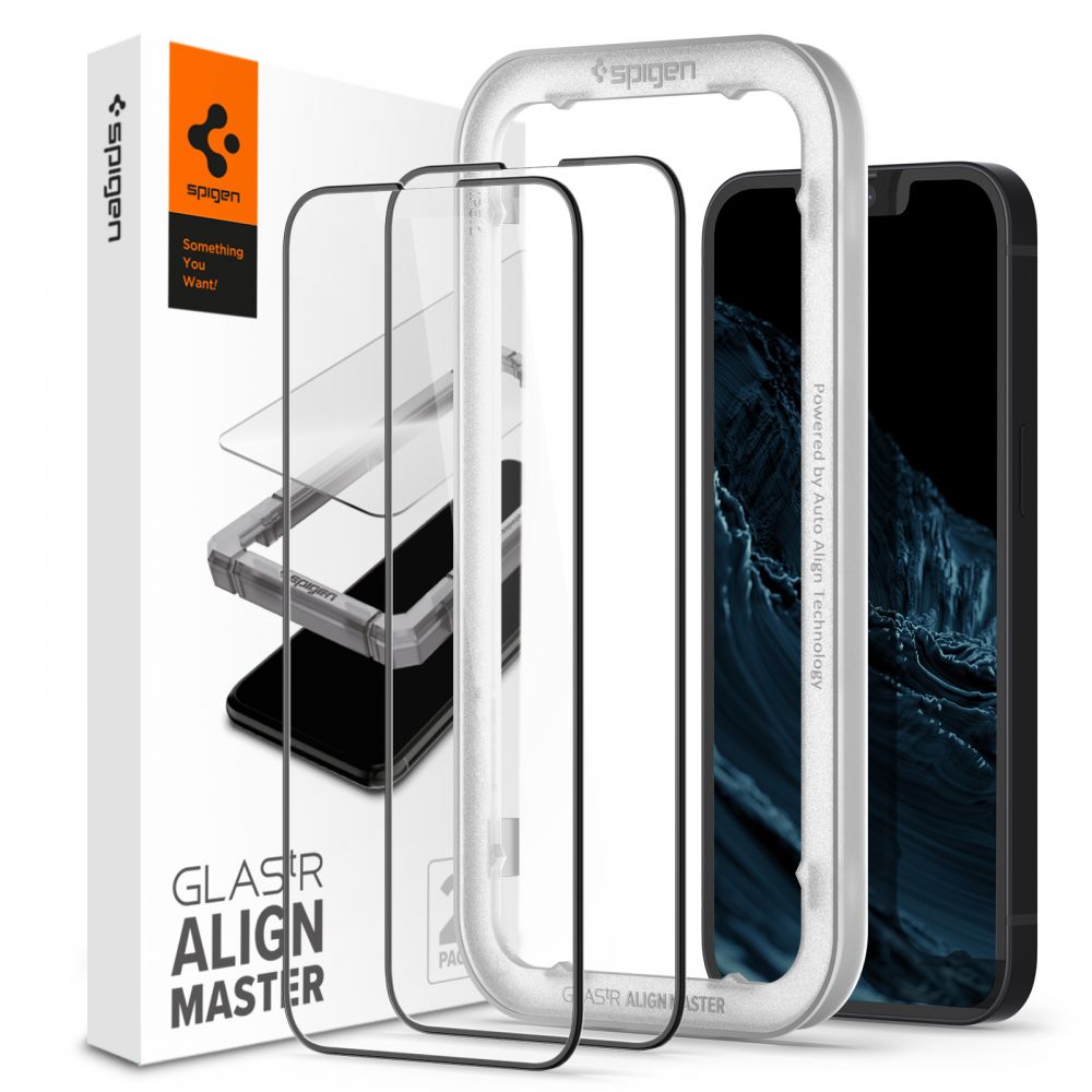 2X VETRO TEMPERATO SPIGEN ALM GLASS FC 2-PACK IPHONE 13 / 13 PRO NERO