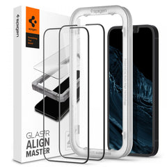 2X VETRO TEMPERATO SPIGEN ALM GLASS FC 2-PACK IPHONE 13 / 13 PRO NERO