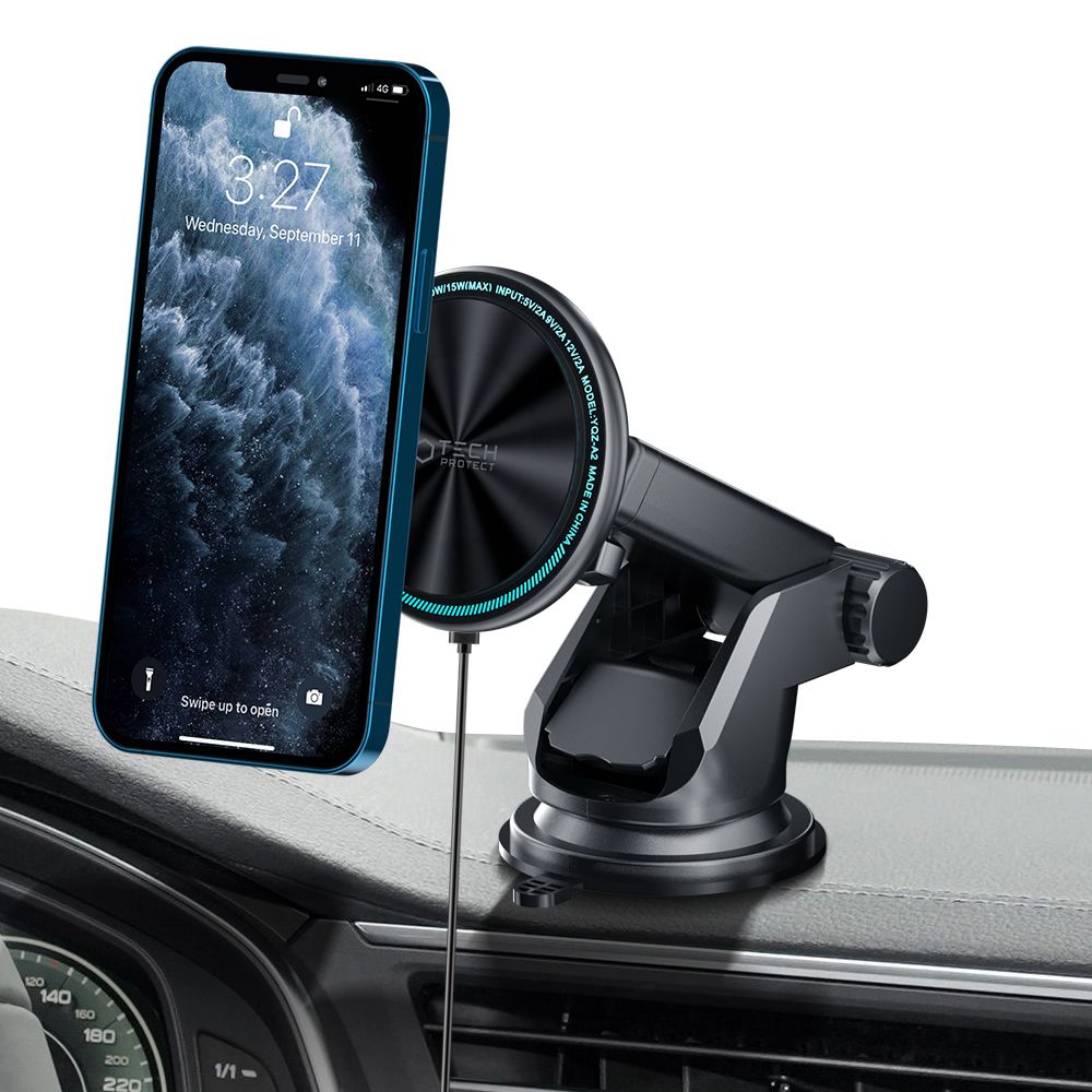 Supporto per telefono da auto con ricarica wireless TECH-PROTECT A2 MAGNETIC MAGSAFE DASH CAR MOUNT WIRELESS CHARGER 15W NERO