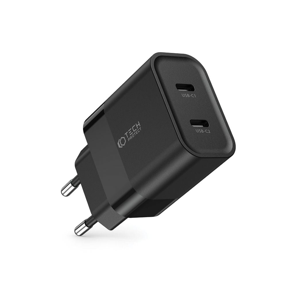 CARICATORE DI RETE PER CELLULARE E TABLET TECH-PROTECT C20W CARICATORE DI RETE A 2 PORTE PD20W NERO