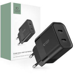 CARICATORE DI RETE PER CELLULARE E TABLET TECH-PROTECT C20W CARICATORE DI RETE A 2 PORTE PD20W NERO