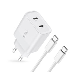 CARICATORE DI RETE PER CELLULARE E TABLET TECH-PROTECT C20W CARICATORE DI RETE A 2 PORTE PD20W + CAVO TYPE-C BIANCO