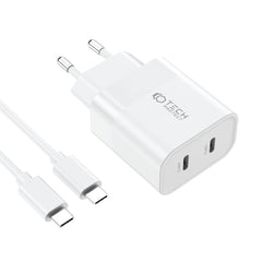 CARICATORE DI RETE PER CELLULARE E TABLET TECH-PROTECT C20W CARICATORE DI RETE A 2 PORTE PD20W + CAVO TYPE-C BIANCO